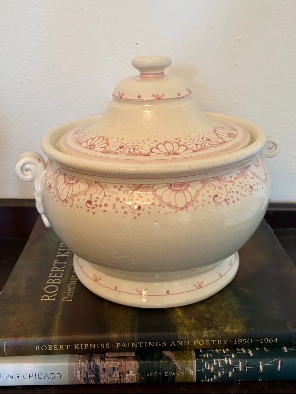 Vintage || Hand Painted Soup Tureen Lidded Floral Cream Pink Italy